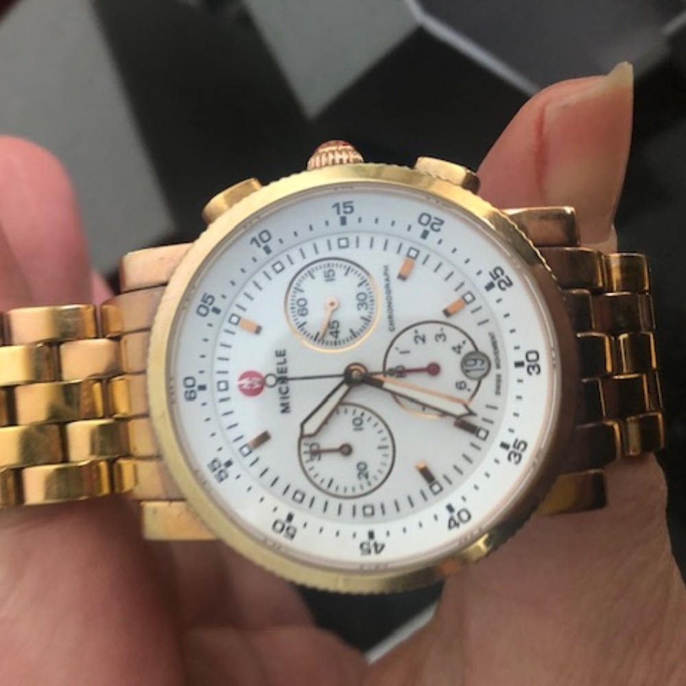 Michele rose gold sport sail round watch